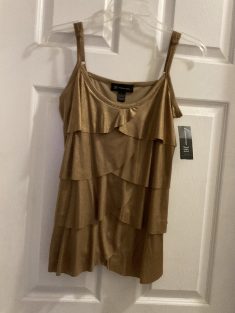 INC International Concepts Metallic Gold Tiered Ruffle Camisole